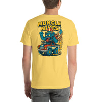 Back view of yellow Monster Rods 026 unisex T-shirt