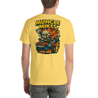 Back view of yellow Monster Rods 028 unisex T-shirt