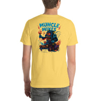 Back view of yellow Monster Rods 032 unisex T-shirt