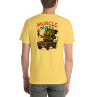 Back view of yellow Monster Rods 033 unisex T-shirt