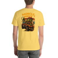 Back view of yellow Monster Rods 034 unisex T-shirt