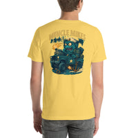 Back view of yellow Monster Rods 041 unisex T-shirt