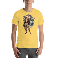 Vintage aviation pin-up T-shirt Edition 38, Yellow front product mockup