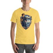 Vintage aviation pin-up T-shirt Edition 39, Yellow front product mockup