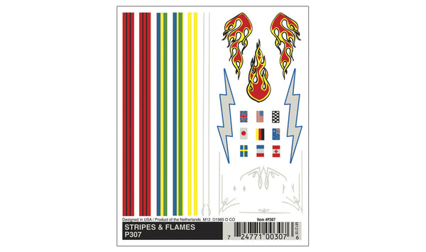 PineCar P307 Stripes and Flames dry transfer decal sheet