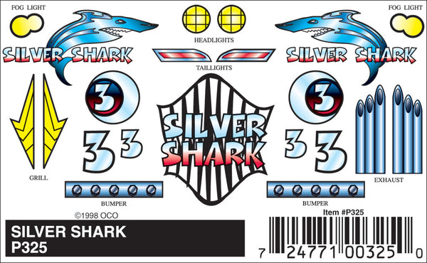 PineCar Silver Shark Stick-On Decals — P325