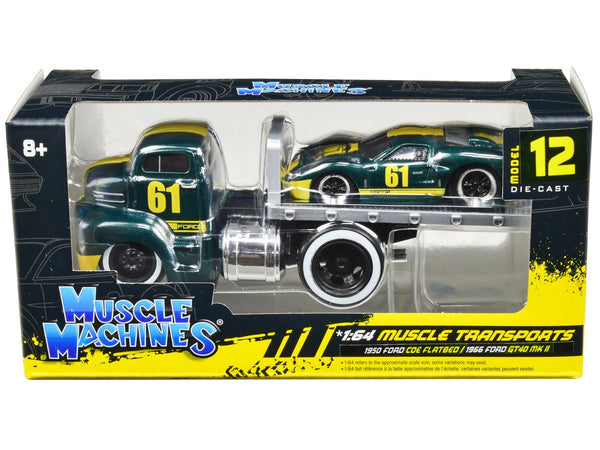 1950 Ford COE + 1966 Ford GT40 #61 Transport Set | Muscle Machines 1:64