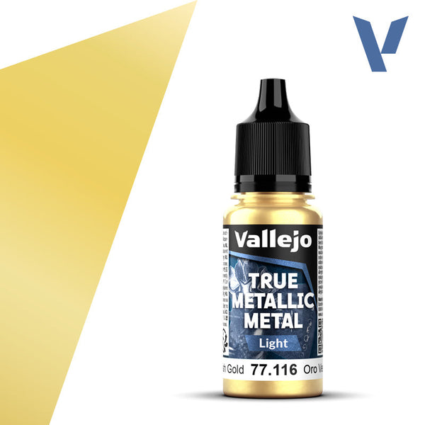 Vallejo Paint True Metallic Metal Greenish Gold Paint 17ml Bottle - 77116 — exact product reference