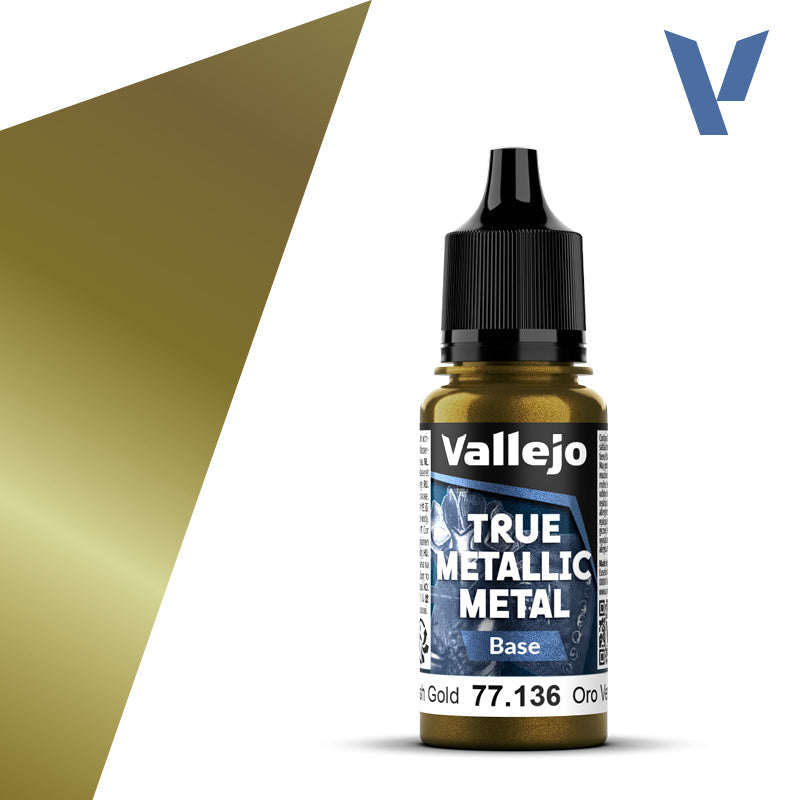 Vallejo Paint True Metallic Metal Base Greenish Gold Paint 17ml Bottle - 77136 — exact product reference