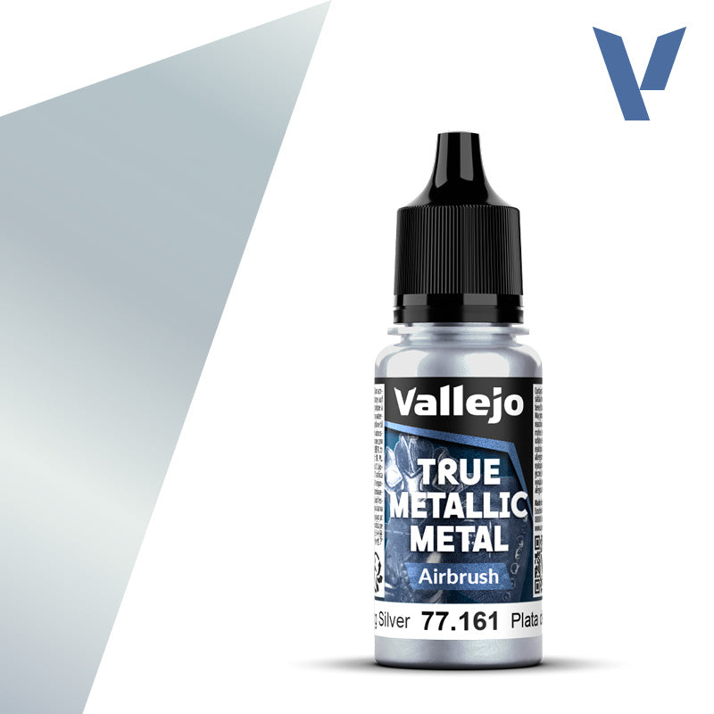 Vallejo Paint True Metallic Metal Airbrush Sterling Silver Paint 17ml Bottle – 77161 — exact product reference
