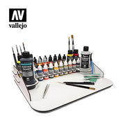 Vallejo 26011 Paint Display and Work Station – 40 × 30 cm; paints and brushes shown for illustration, not included