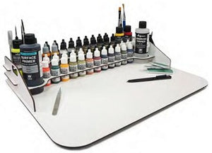 Vallejo 26013 Paint Display and Work Station – 50 × 37 cm; paints and brushes shown for illustration, not included