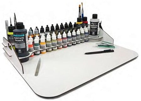 Vallejo 26013 Paint Display and Work Station – 50 × 37 cm; paints and brushes shown for illustration, not included