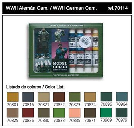 Vallejo Model Color German Camouflage WWII Set 16 × 18 mL – VLJ70114 — exact Vallejo product photo