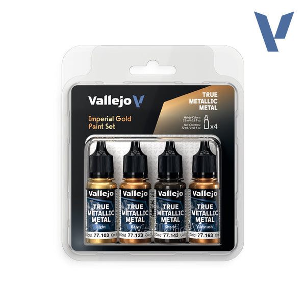 Vallejo 77.252 True Metallic Metal Imperial Gold paint set