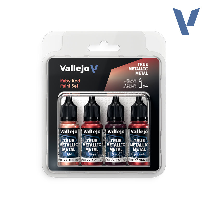 Vallejo 77.254 True Metallic Metal Ruby Red paint set