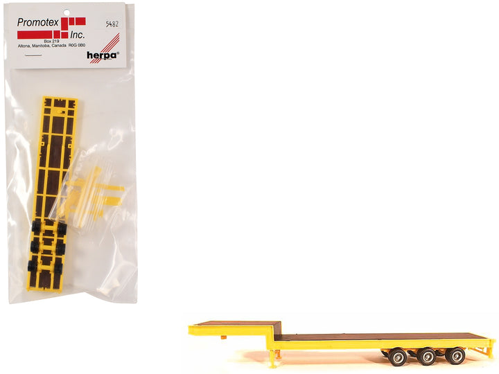 3-Axle Step Deck Equipment Trailer with Ramps Yellow 1/87 (HO) Plastic Model by Promotex image 2