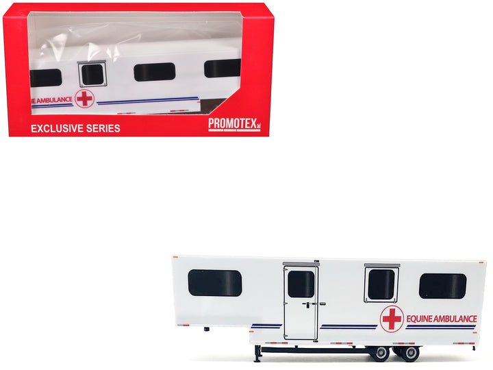 Equine Ambulance Trailer White with Blue Stripes 1/87 (HO) Plastic Model by Promotex image 2