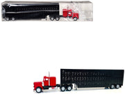 Peterbilt with Sleeper Cab Red with Black Livestock Trailer 1/87 (HO) Plastic Model Car by Promotex image 2