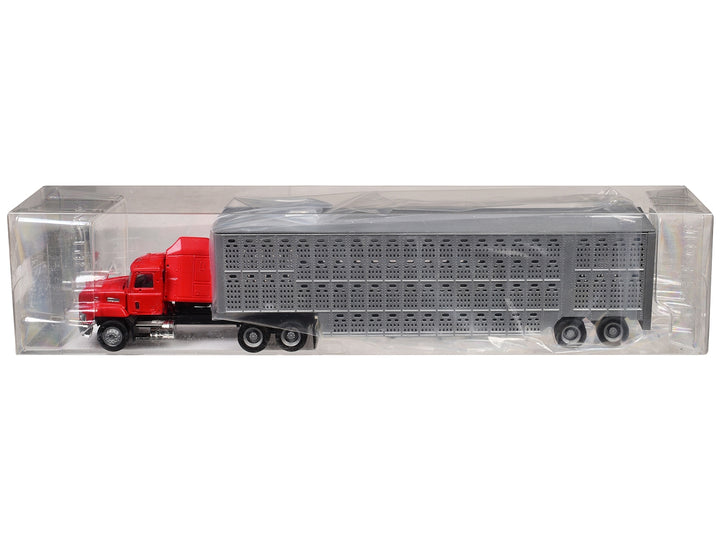 Mack CH 613 with Sleeper Cab Red with Silver Livestock Trailer 1/87 (HO) Plastic Model Car by Promotex image 2