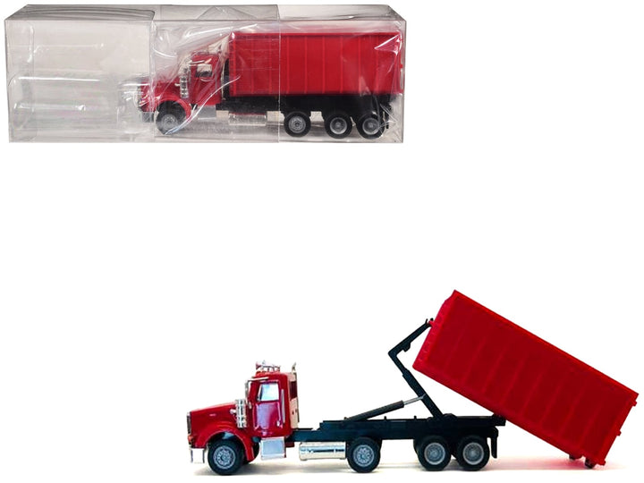 Peterbilt 367 Roll-Off Dump Truck Red with Red Box 1/87 (HO) Plastic Model Car by Promotex image 2