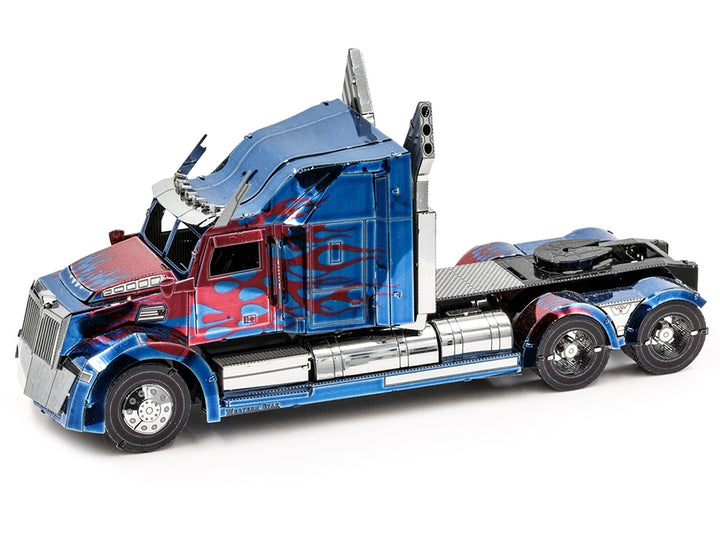 Model Kit Western Star 5700 Truck "Optimus Prime" Blue with Red Flames "Transformers: The Last Knight" (2017) Movie (Moderate Difficulty) Steel Model by Metal Earth image 2