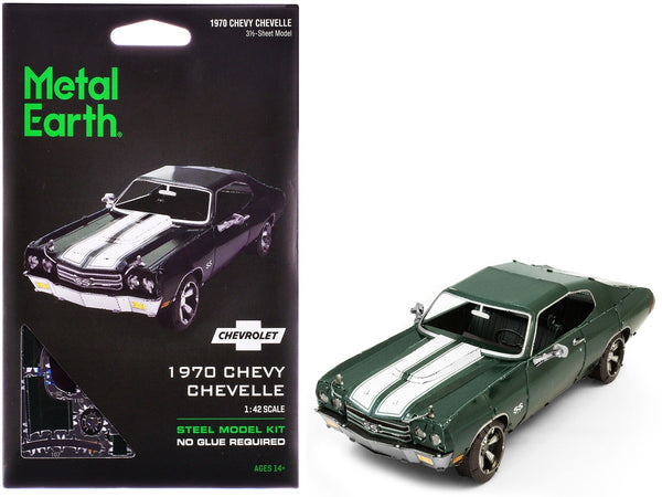 Model Kit 1970 Chevrolet Chevelle SS Green with White Stripes (Challenging Difficulty) Steel Model by Metal Earth