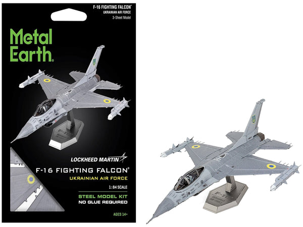Metal Earth Lockheed Martin F-16 Fighting Falcon Ukrainian Air Force steel model kit 72 parts 1-ME1046U, view 1