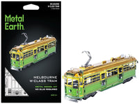 Model Kit Melbourne W-class Tram Green and Gold (Moderate Difficulty) Steel Model by Metal Earth
