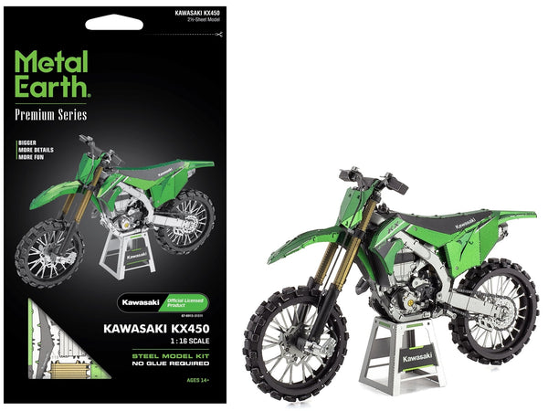 Model Kit Kawasaki KX450 Off-Road Motorcycle Green (Challenging Difficulty) Steel Model by Metal Earth