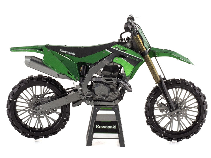 Model Kit Kawasaki KX450 Off-Road Motorcycle Green (Challenging Difficulty) Steel Model by Metal Earth image 2