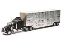 New Ray Kenworth W900 black chrome pot belly livestock trailer Long Haul Truckers 1:32 10783A, view 1