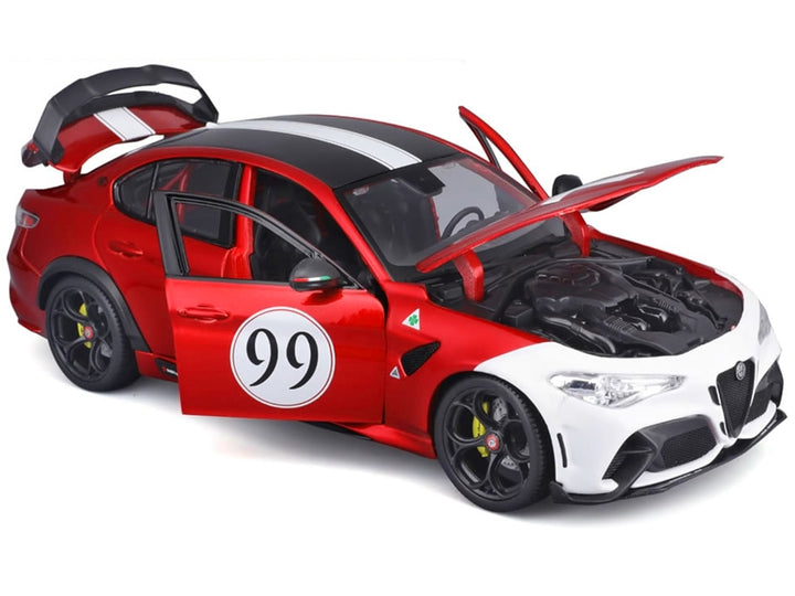 Alfa Romeo Giulia GTAm #99 Red Metallic with Black Top and White Graphics 1/18 Diecast Model Car by Bburago image 2