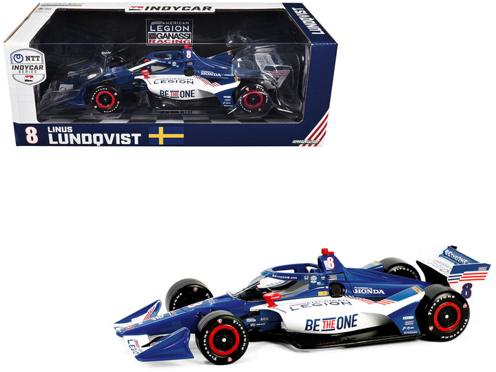 Dallara IndyCar #8 Linus Lundqvist "The American Legion" Chip Ganassi Racing (Road Course Configuration) "NTT IndyCar Series" (2024) 1/18 Diecast Model Car by Greenlight image 2