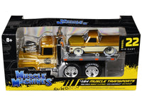 1980 Mack A685ST Flatbed Truck Gold Metallic with Beige Stripes "Madman Garage" and 1972 Chevrolet C10 Pickup Truck Gold Metallic and Beige "Muscle Transports" Series 1/64 Diecast Models by Muscle Machines image 3