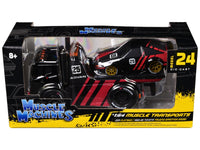 JDM Flatbed Truck #25 Black and Red and 1983-85 Toyota Trueno Sprinter (AE86) #25 Black and Red "Advan" Livery "Muscle Transports" Series 1/64 Diecast Models by Muscle Machines image 3