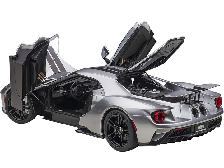 2017 Ford GT Ingot Silver Metallic with Black Stripes 1/12 Model Car by Autoart image 2