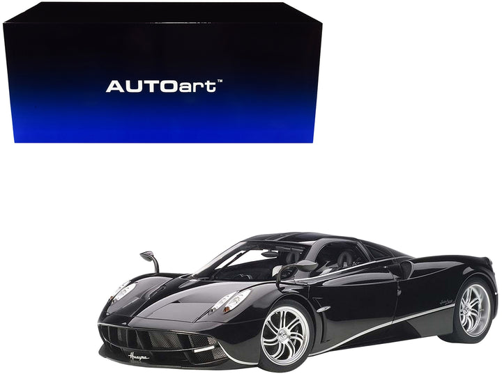 Pagani Huayra Gloss Black with Silver Stripes and Silver Wheels 1/12 Model Car by Autoart image 2