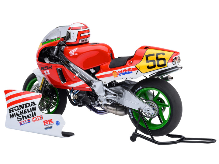 Honda NSR500 WGP500 Motorcycle #56 Red and White with Helmet "Baribari Legend" (1986) OVA 1/12 Model by Autoart image 2