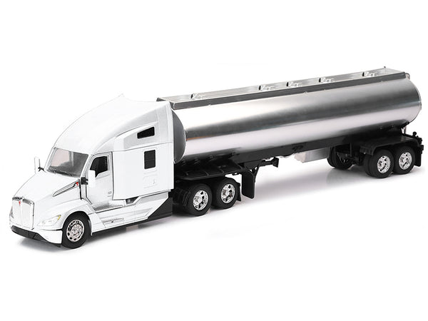 Kenworth T680 Truck White with Oil Tanker Trailer Chrome "Long Haul Trucker" Series 1/32 Diecast Model by New Ray