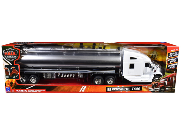 Kenworth T680 Truck White with Oil Tanker Trailer Chrome "Long Haul Trucker" Series 1/32 Diecast Model by New Ray image 2