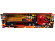 Kenworth T680 Truck Red and Flatbed Trailer with Forklift and Hay Load "Long Haul Trucker" Series 1/32 Diecast Model by New Ray image 2