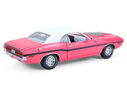 1970 Dodge Challenger R/T 440 Six Pack Panther Pink with Black Stripes White Top and White Interior 1/18 Diecast Model Car by Greenlight image 5