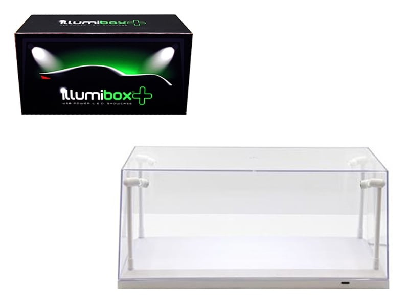 Collectible Display Show Case with LED Lights for 1/18 1/24 Models with White Base by Illumibox
