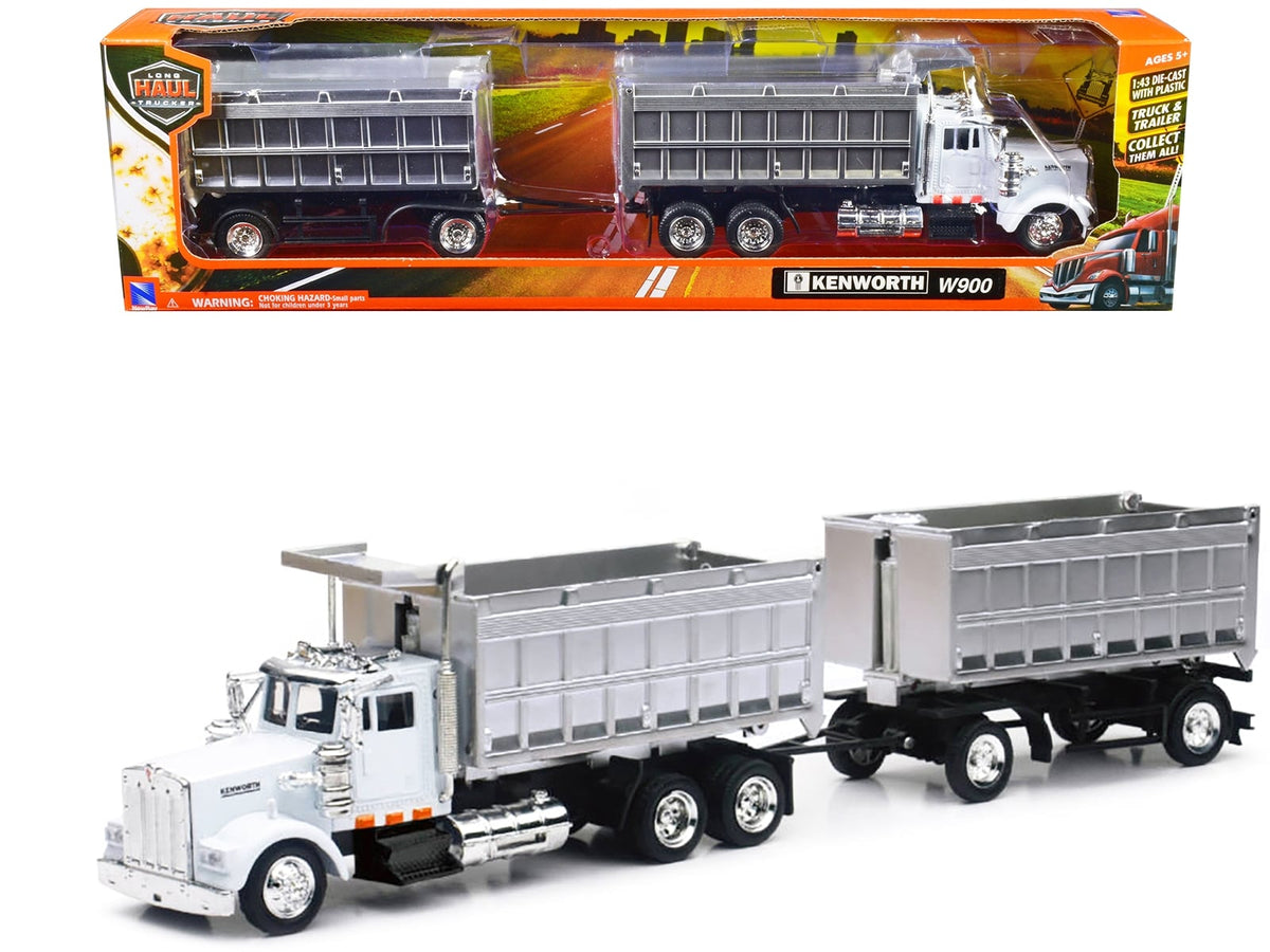 New Ray Kenworth W900 twin dump truck white chrome Long Haul Trucker 1:43 15223B, view 1