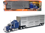 Kenworth W900 Truck Blue with Potbelly Livestock Trailer Chrome "Long Haul Truckers" Series 1/43 Diecast Model by New Ray image 3