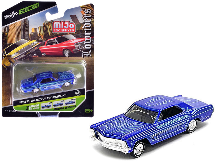 1965 Buick Riviera Candy Blue with Graphics "Lowriders" "Maisto Design" Series 1/64 Diecast Model Car by Maisto image 2
