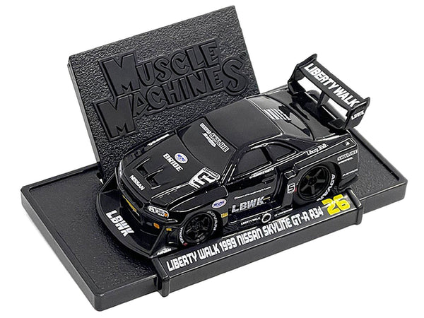 1999 Nissan Skyline GT-R (R34) #5 "Liberty Walk" Black 1/64 Diecast Model Car by Muscle Machines image 2