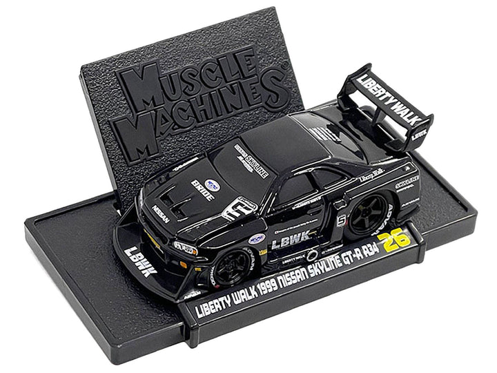1999 Nissan Skyline GT-R (R34) #5 "Liberty Walk" Black 1/64 Diecast Model Car by Muscle Machines image 2