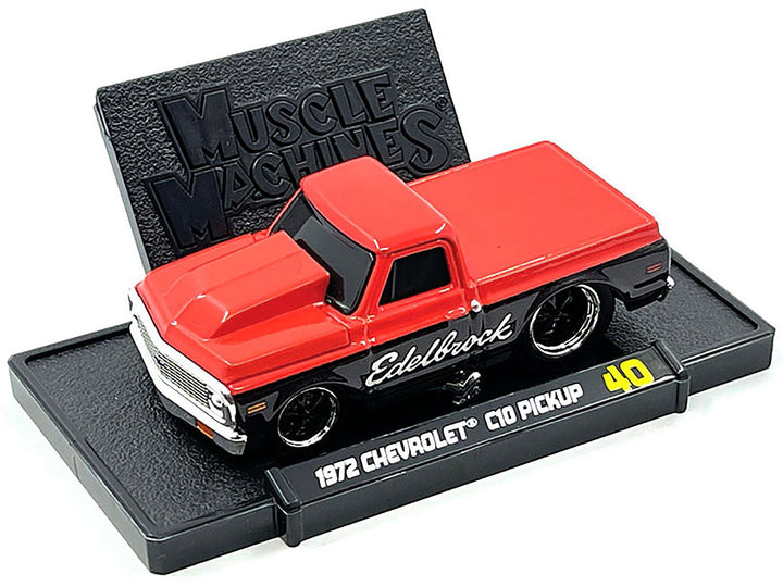 1972 Chevrolet C-10 Pickup Truck Red and Black "Edelbrock" 1/64 Diecast Model Car by Muscle Machines image 2